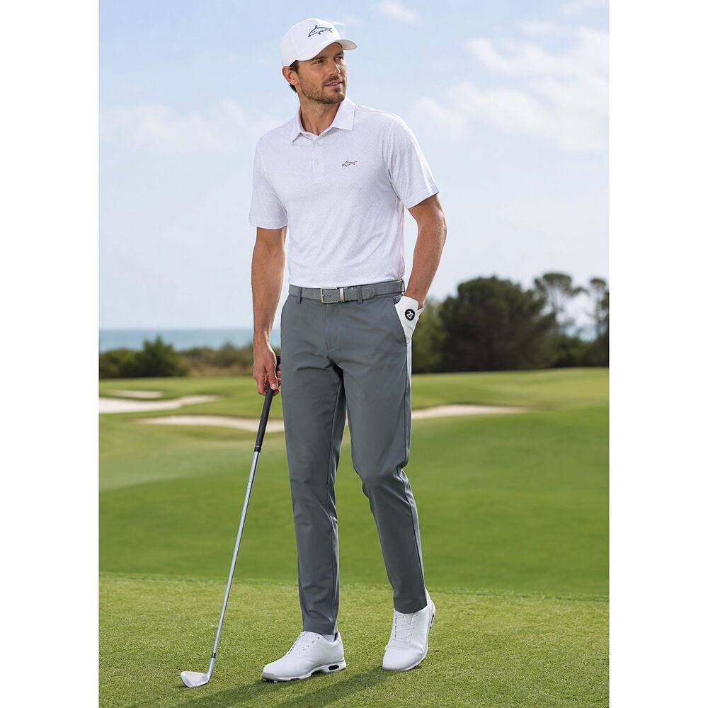 Greg Norman Shark Mens Gray Performance Golf Pants 32x32 Flat Front Stretch